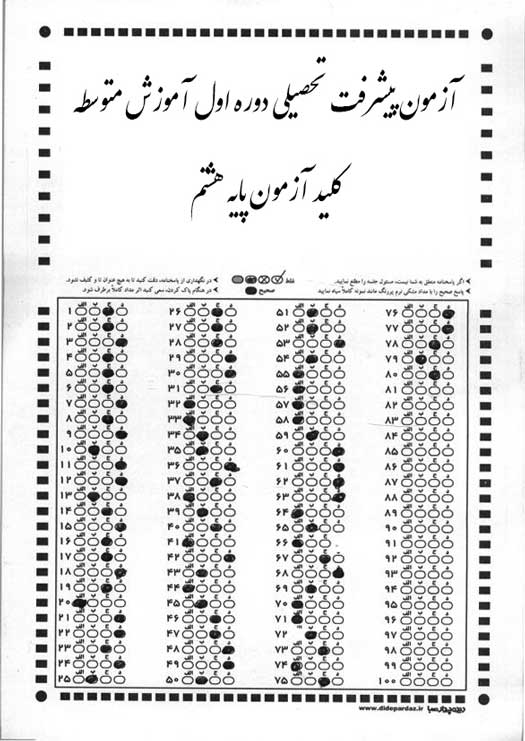 پاسخنامه پیشرفت هشتم