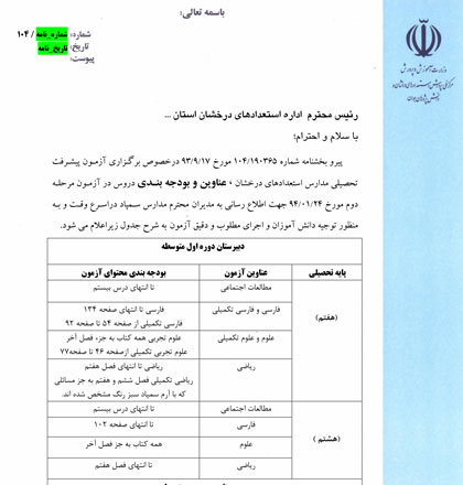 بودجه بندی پیشرفت سمپاد2 مرحله دوم تیزهوشان استعدادهای درخشان